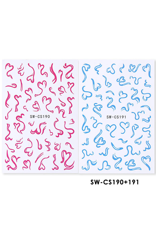 SW-CS190-191 2pcs Sweet Element Nail Art Stickers Simple Flower Heart Cherry Strawberry Kawaii Decal