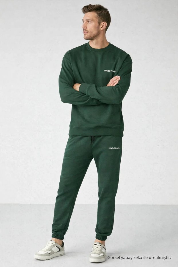 Men's Elastic Double Green Loose Tracksuit Set