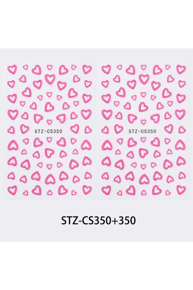 2 pcs STZ-CS350 2 pcs Neon Pink Love Heart Nail Stickers Hollow Pink Adhesive Decaks for Nails Y2K N