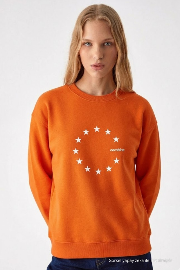 Women's Star Print Orange Casual Sweatshirt