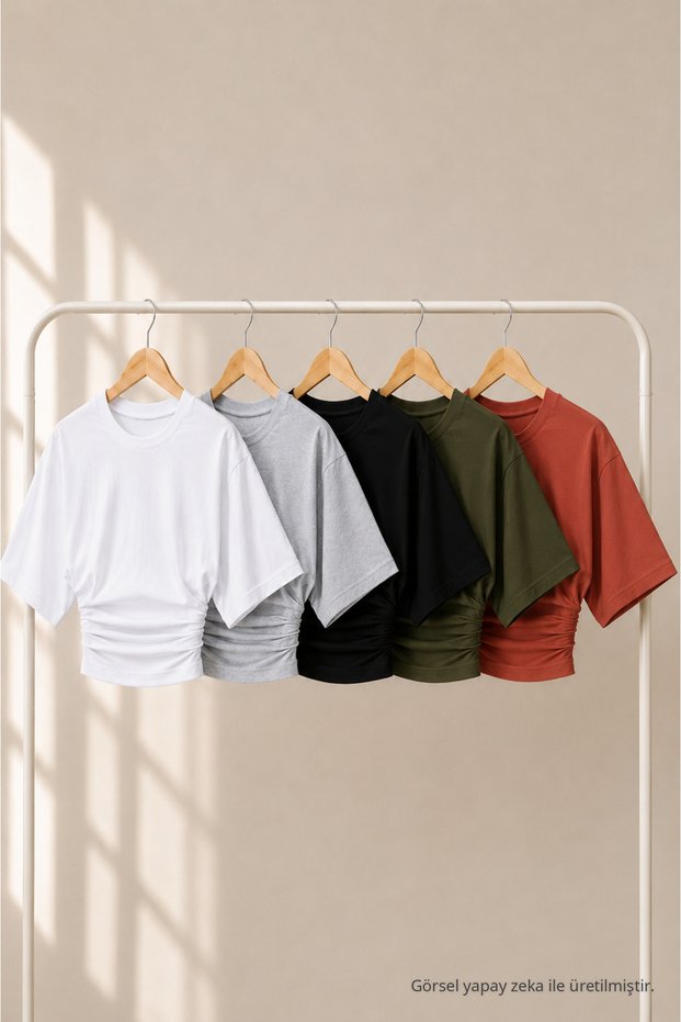 Women's Crew Neck Basic 5-Piece Crop Blouse