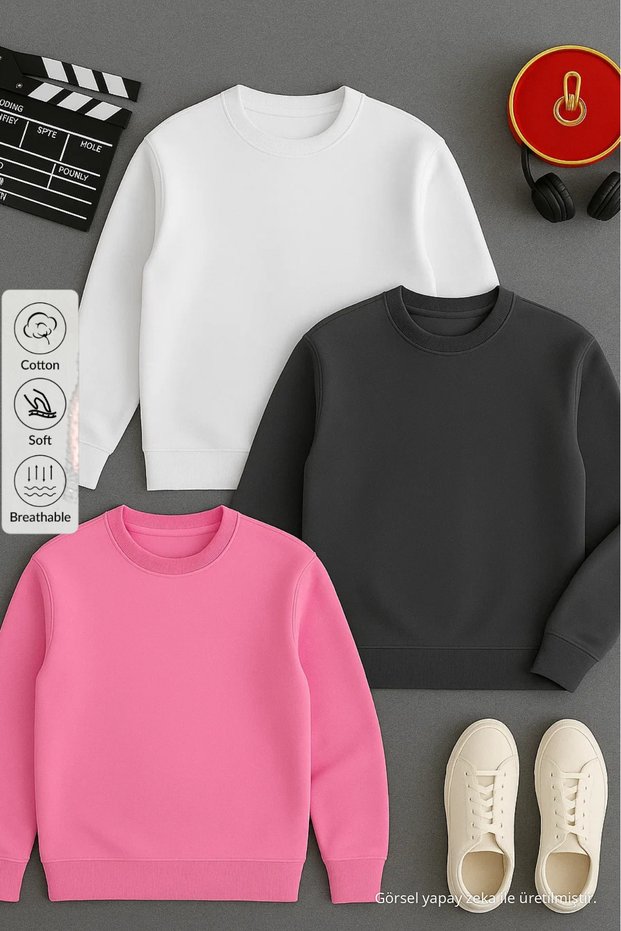 Men's Basic Crew Neck 3-Piece Sweatshirt