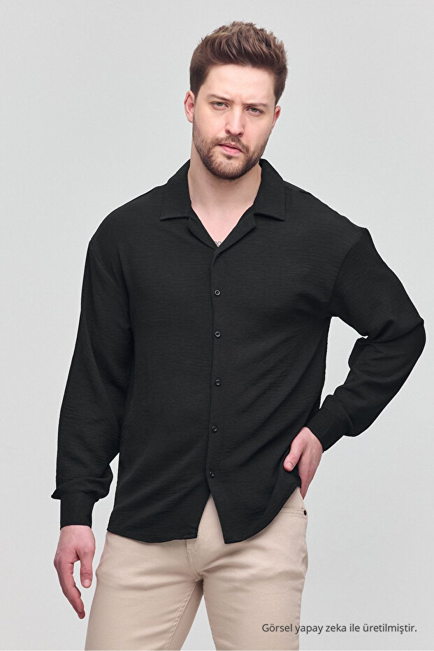 Men's Oversize Shirt Collar Long Sleeve Linen Look Summer Shirt