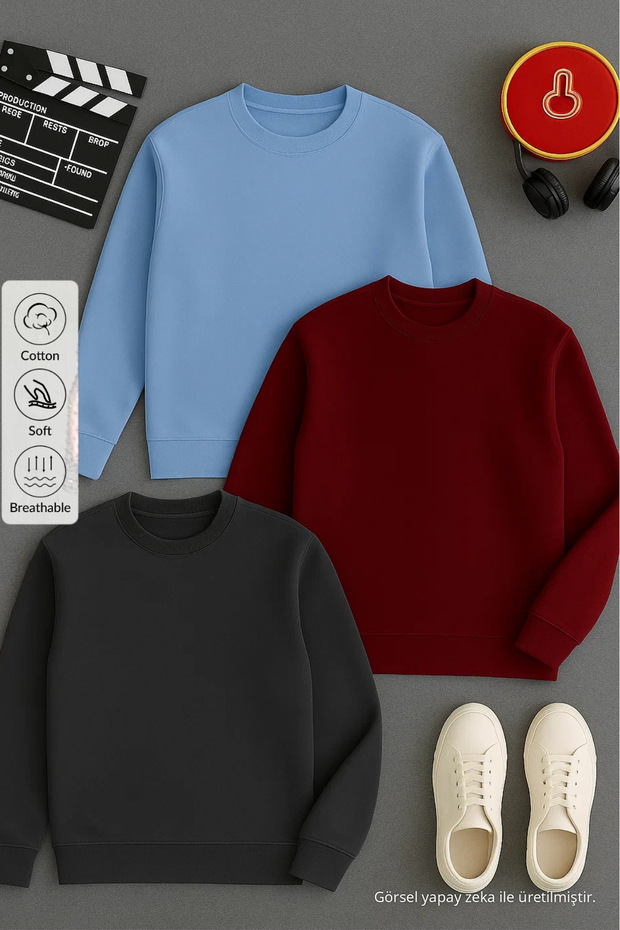 Men's Basic Crew Neck 3-Piece Sweatshirt