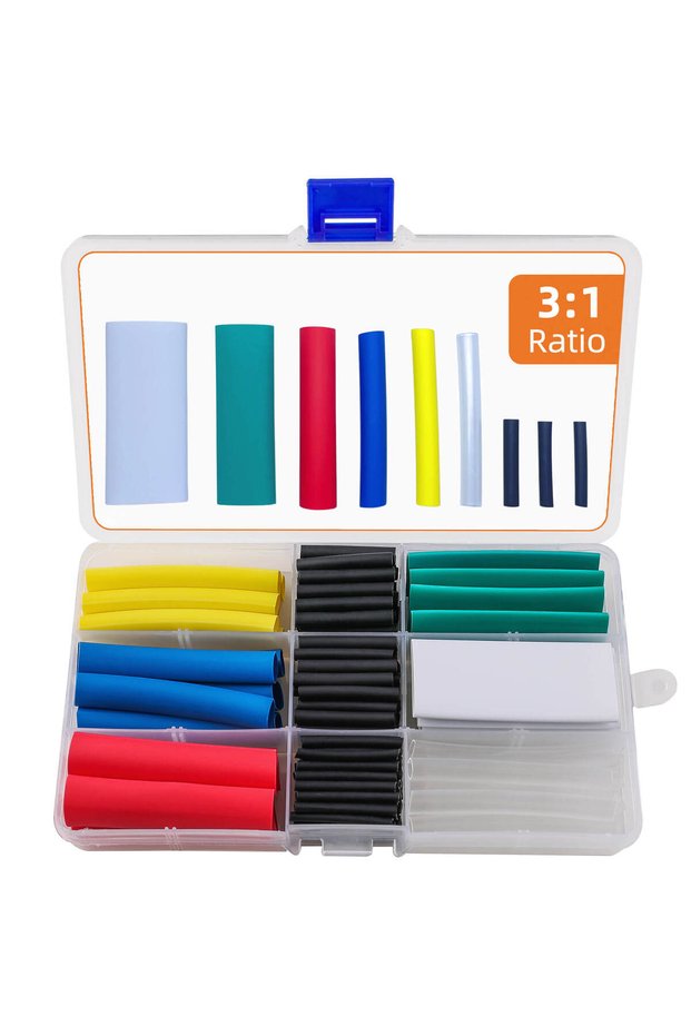 Multi-Color Wire Heat Shrink Tubing Kit - 3:1 Ratio Adhesive Lined, 200pcs 7 Size Black Red Waterpro