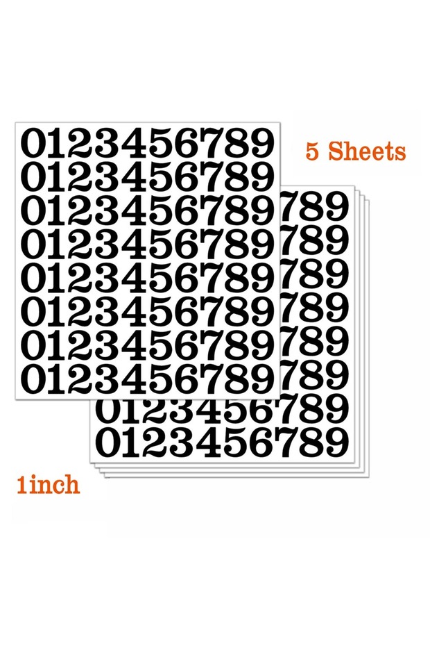 Black 5 sheets 5 Sheets Arabic Number Stickers 1 Inch Number Stickers Waterproof Vinyl Self-adhesive