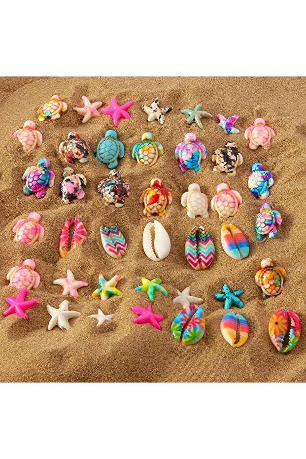 DIY Bracelet, Necklace, Anklet Accessories with 25pcs+3 Bundles of Thread, Ocean Series, Turtle, Sta