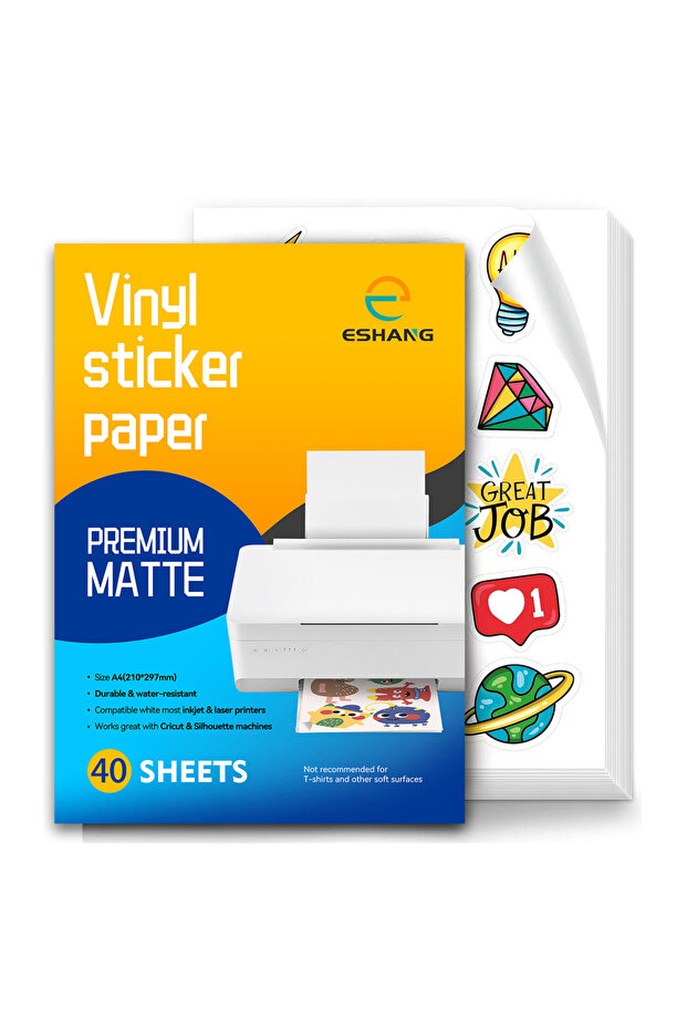 A4 40PCS MATTE A4 Size Matte White Printable Vinyl Sticker Paper 8.3×11.7 inch Self-Adhesive Inkjet