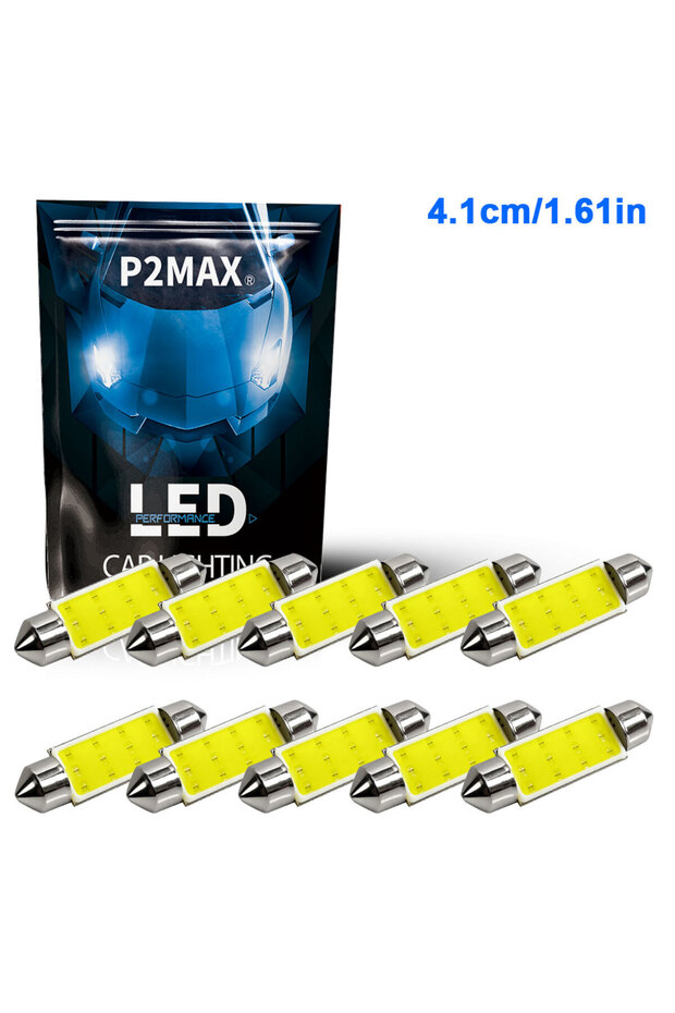 10PCS 41MM 10pcs Ultra Powerful Festoon LED COB Dome Reading Roof Mirror Lights 12V 6000K Super Whit