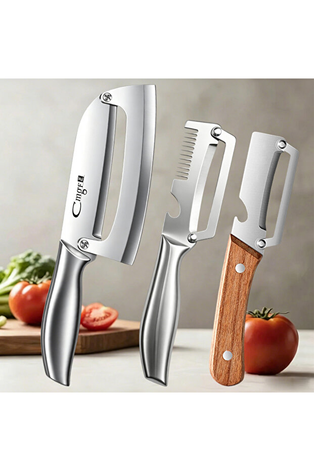 3PCS-ABC Stainless Steel Peeler Kitchen-Specific Peeler with Steel/Wooden Handle for Peeling Slicing