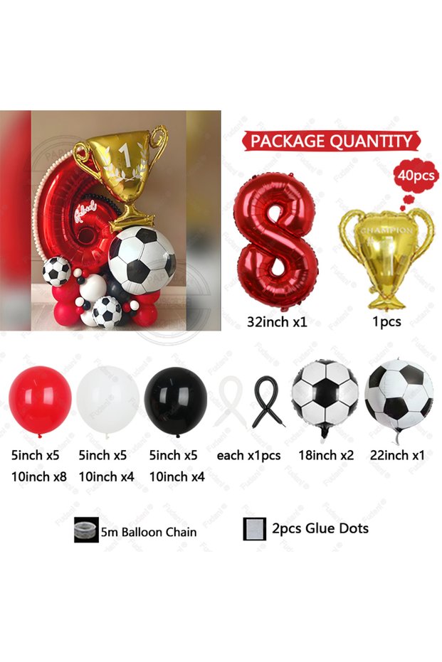 Other 8 40pcs Sports Theme Golden Trophy Football Balloon Set Red Number 1-9 Birthday Balloon Party
