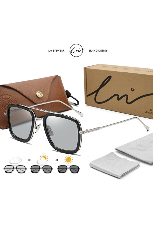 Orignal Silver frame-BS Brand High Quality Tony Stark Square Sunglasses Photochromic Polarized Men G