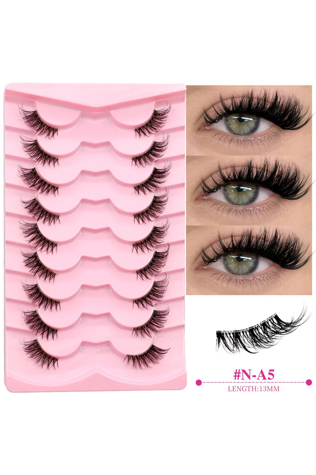 9pairs-N-A5 Veltrinay Natural Half Lashes Cat Eyelashes Soft Wispy with Clear Invisible Band Reusabl