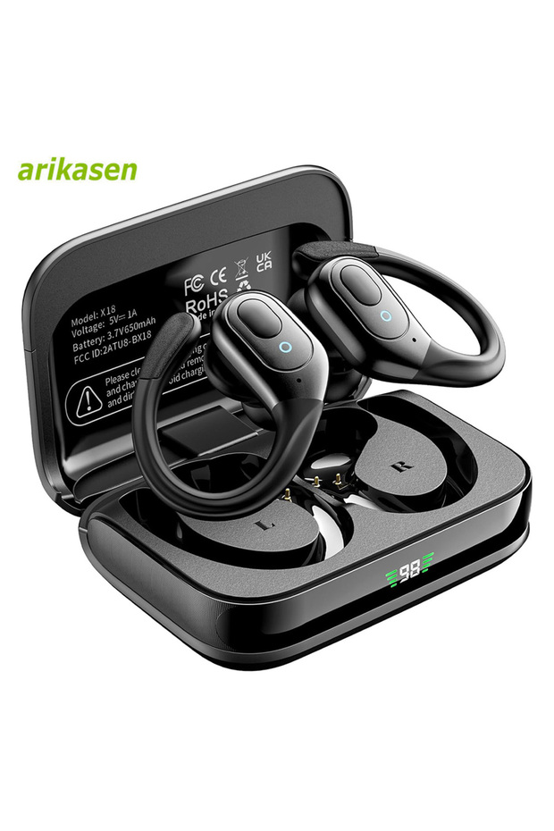 black Bluetooth Headphones Wireless Earbuds 5.3 Sports Earbuds 75H Playtime IPX7 Waterproof LED Powe