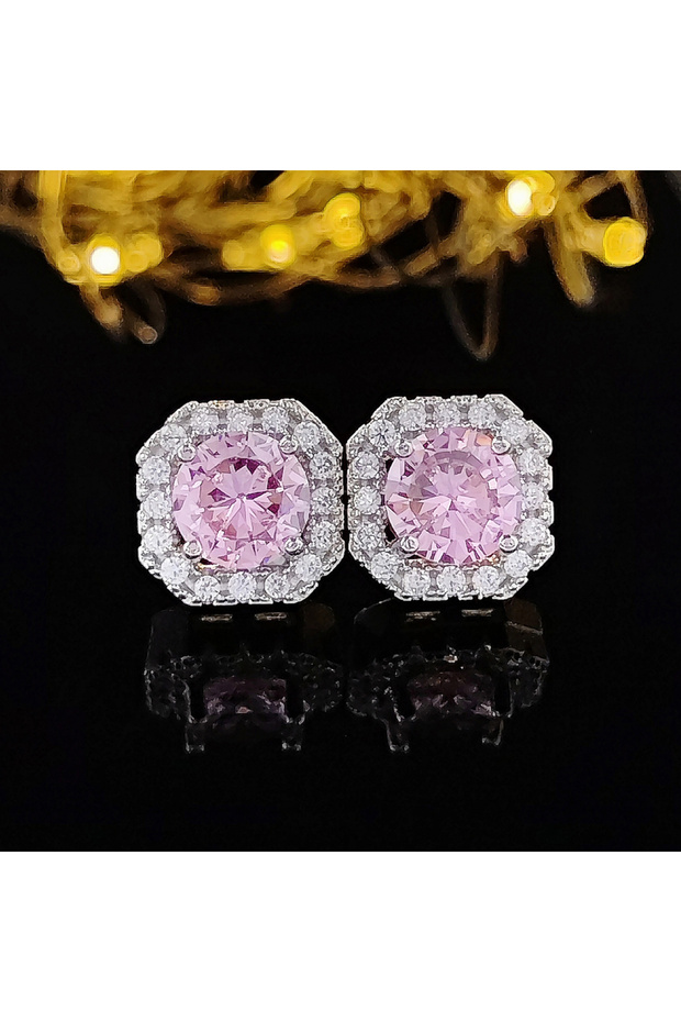Pink Silver Color Korean Zircon Stud Earrings Brincos for Women Wedding Boucle D'oreille Femme Bijo