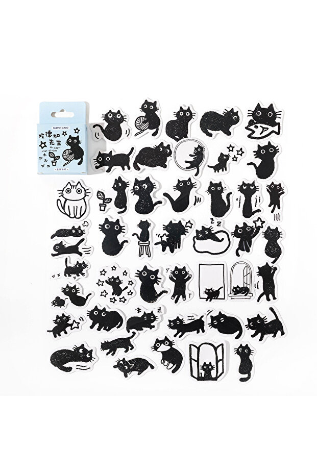 A 45pcs Kawaii Little Black Cat Decorative Boxed Stickers Scrapbooking Label Diary Stationery Album