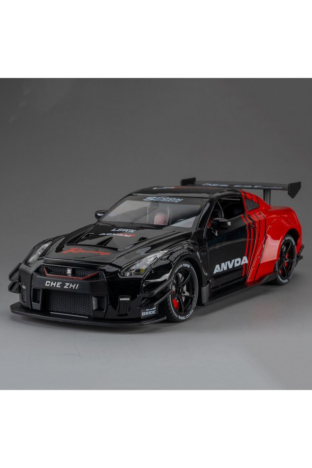 Red Black 1:24 GTR Alloy Car Toys Diecast Model Spray Version Front Wheel Steering Doors Openend Sou