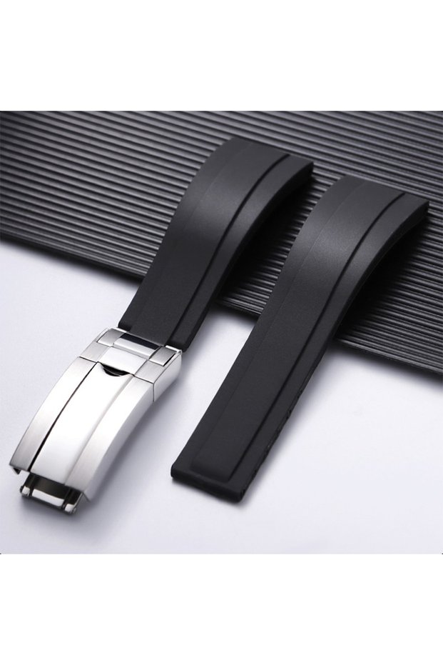 20mm Black-Silver Buckle for 20mm Silicone Strap for Water Ghost Daytona Submariner Silicone Wat