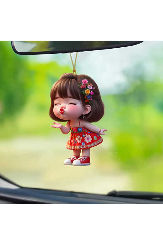 A Cute Pouting Little Girl 2D Flat Acrylic Pendant Car Keychain Car Rearview Mirror Backpack Pendant