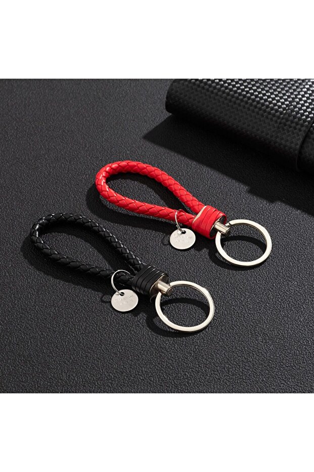2PCS 2Pcs/Set PU Leather Braided Woven Rope Keychain DIY Bag Pendant Key Chain Holder Key Car Trinke