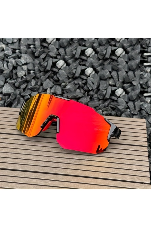 Red Men's Fashion Large Frame Glasses Integrated Design Bright Yellow Orange Lens and Black Frame Su
