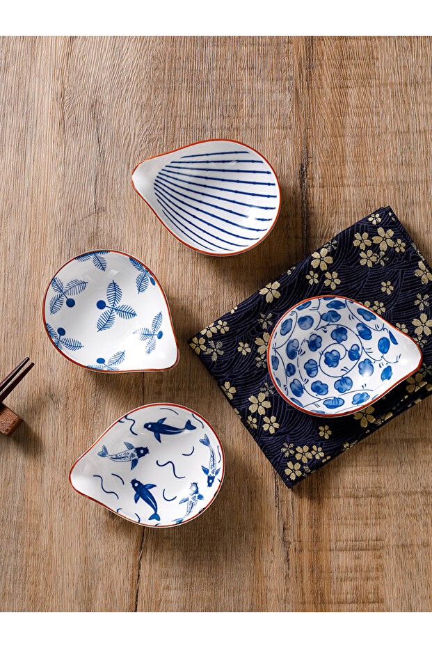 Brown edge 4pcs Ceramic Plate Japanese Style Household Seasoning Pottery Mini Dipping Dish Sushi Soy