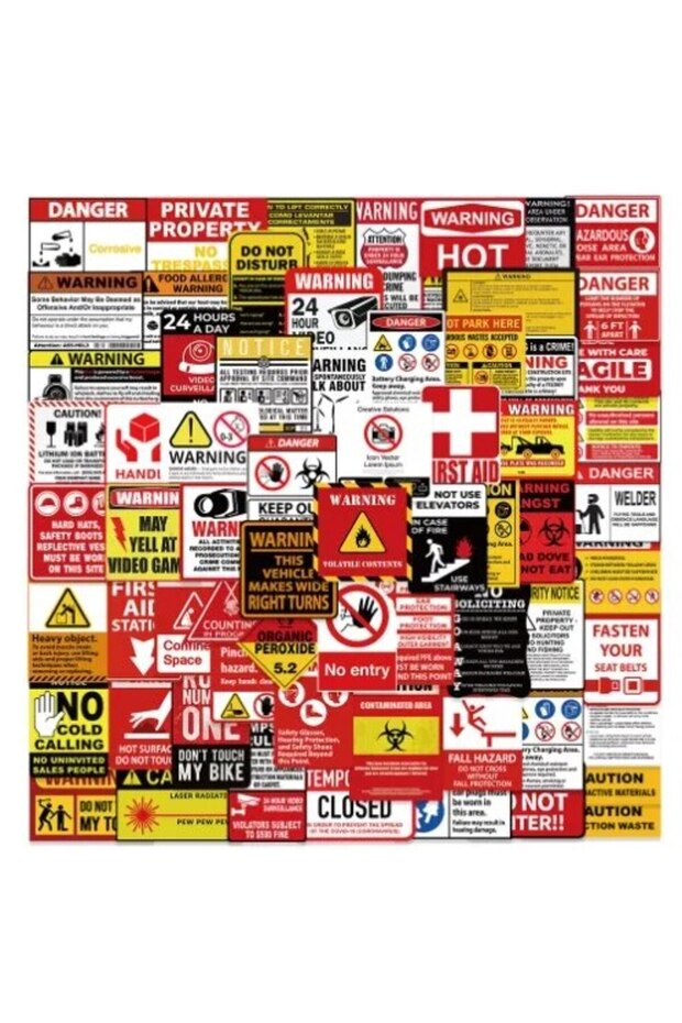 75PCs 75 New Warning Safety Stickers Warning Signs PVC Stickers