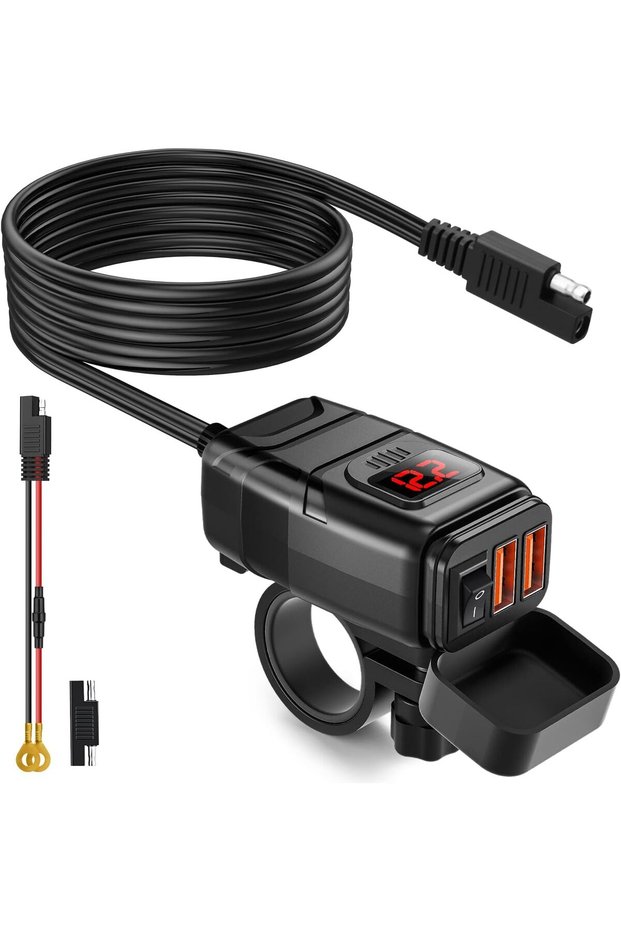 Red Extractme QC3.0 Motorcycle USB Charger 12V Waterproof Socket Handlebar Cell Quick Charger Adapte