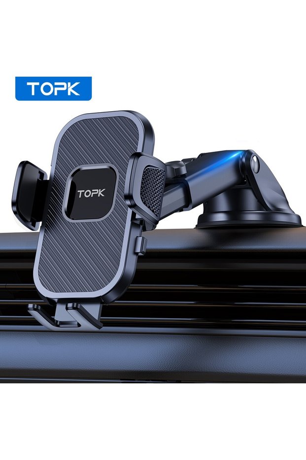 حامل هاتف السيارة TOPK، يُثبّت على لوحة القيادة، مزود بحامل جاذبي لأجهزة iPhone، يدعم الهواتف المحمولة في السيارة.