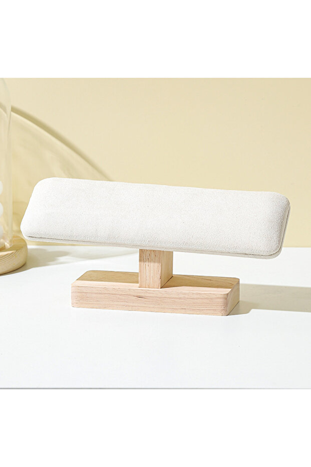 Beige Velvet 1Pc Wooden Watches Display Stands Base Watch Necklace Bracelet Organizer Rack Bangle Sc