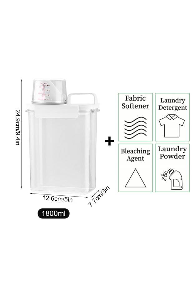 1800ml with Labels 1100/1800/2300Ml Refillable Laundry Detergent Dispenser Empty Tank for Powder Sof
