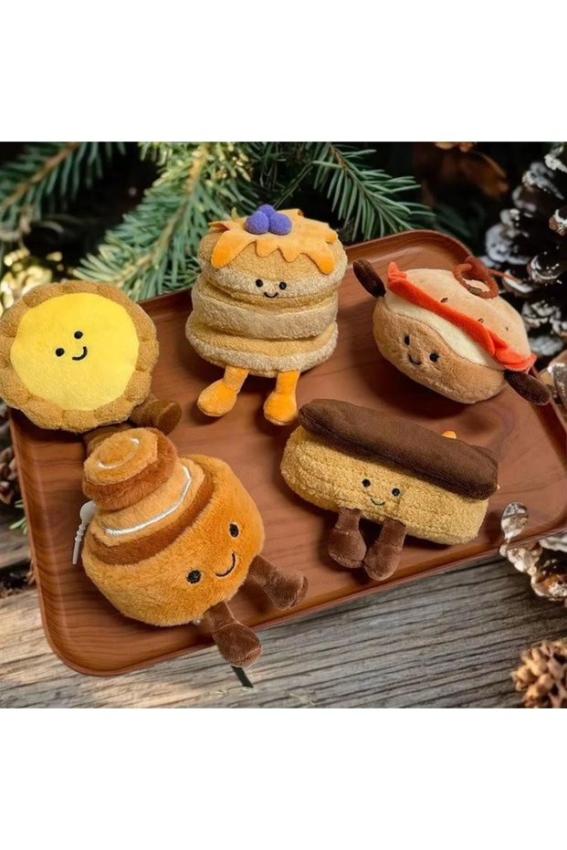 5Pcs Foods Cute Mini Breakfast Series Small Pendant Food Keychain Male and Female Couple Backpack Pe