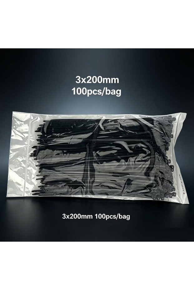 black100pcs 100Pcs Multicolor 3x200mm Self-Locking Nylon Cable Ties Quick Bundle Plastic Loop Wire
