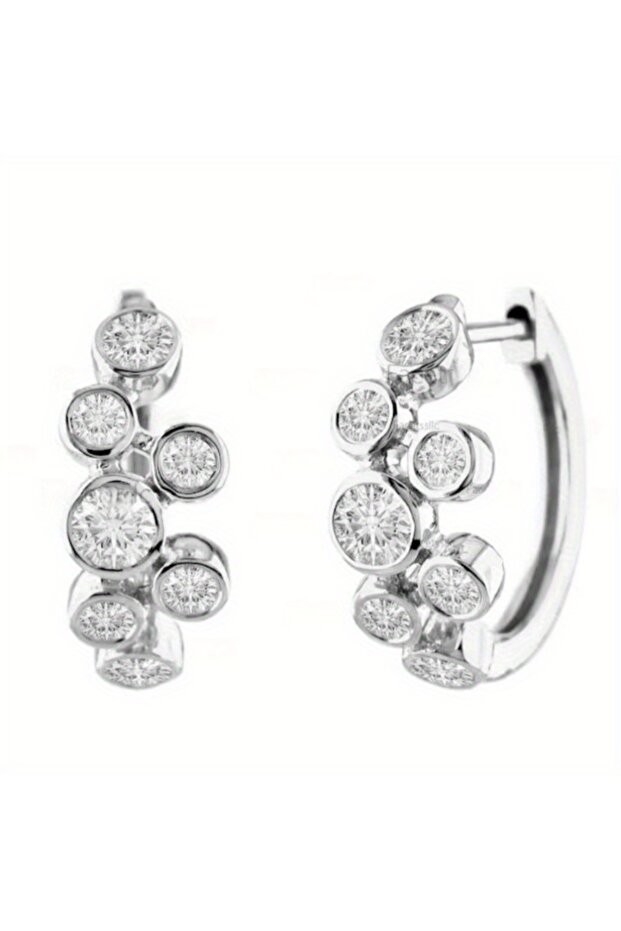 T866-Silvery Elegant Bubble Shaped Sparking Synthetic Zirconia Hoop Earrings for Women's Exquisite B