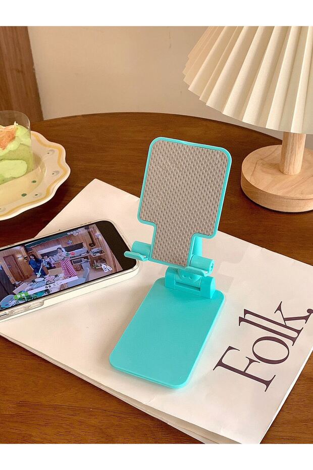 Mint Green Adjustable Foldable Phone Stand, Lazy Tablet Holder for Desk, Bed, Live Streaming & Unive