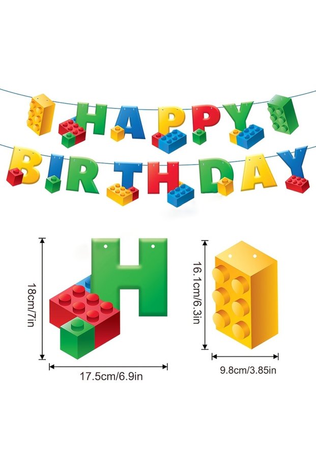 A Building Block Number Balloons Block Paper Banner for Colorful Blocks Theme Birthday Party Baby Sh