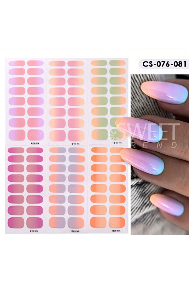 CS-076-081 Gradient 6pcs/set Gradient Nail Polish Strips Stickers Pink Purple Nude Color Ombre Desig