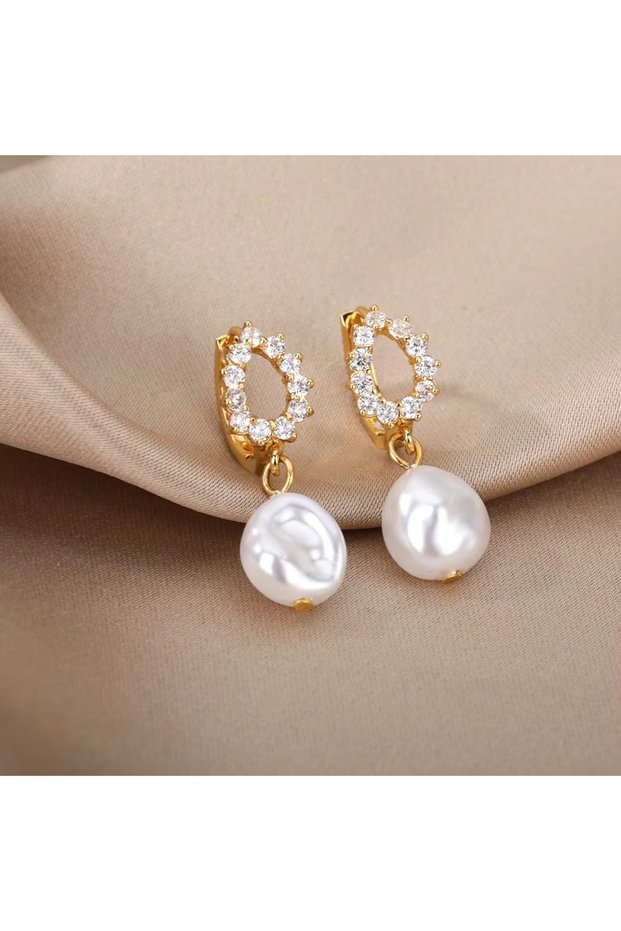 E2097G Butterfly Zircon Stainless Steel Pearl Earrings For Women Gold Plated Piercing Earring Aesthe