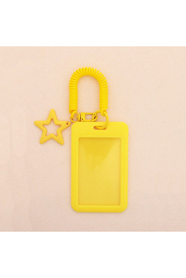 YELLOW Cute Keychain Wristlet Lanyard Colorful Star Retractable Spring Lanyard with ID card Holder A