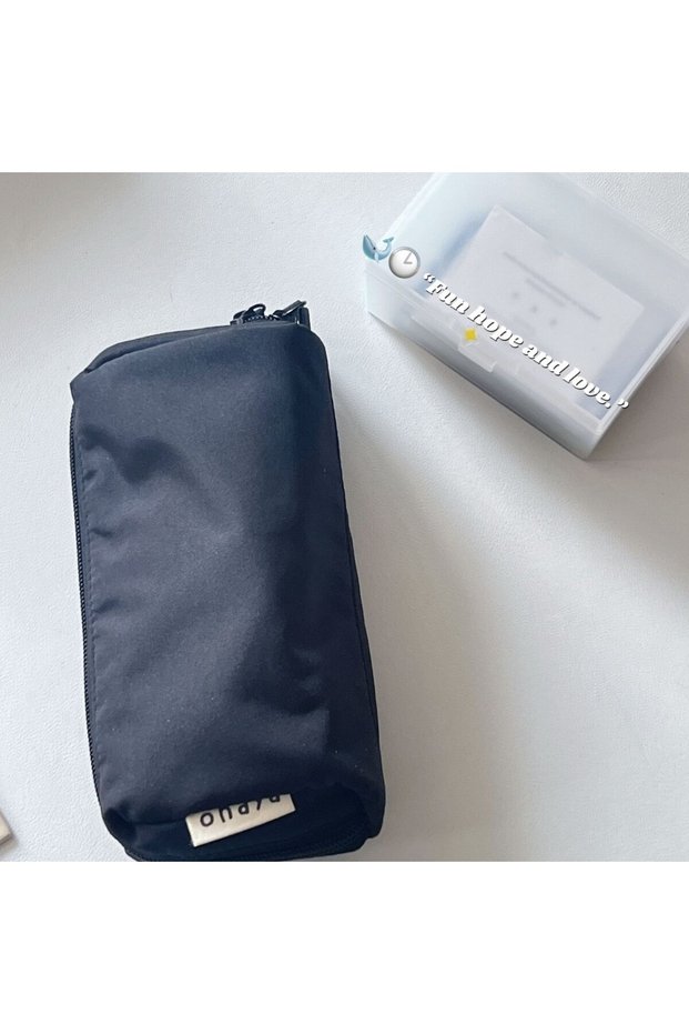 black Pillow-shaped pencil case, INS style, solid color, pencil box in black and blue, multi-layer s