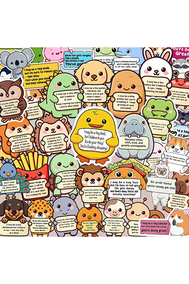 Multicolor 50Pcs Cute Emotional Support Animal Stickers Animal Motivational DIY Stickers Scrapbookin
