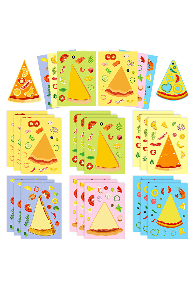 6pcs 6Sheets DIY Puzzle Sticker Games 6 Pizza for All Tastes Make A Face Funny Assemble Jigsaw Stick