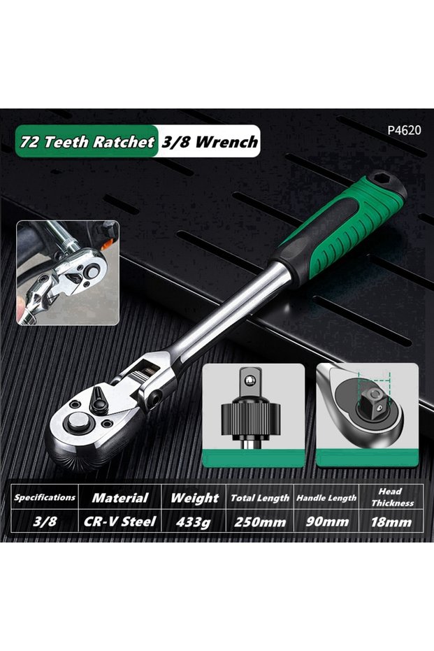 Type B Drive Socket Drive Standard Ratchet Wrench , 1/4,3/8,1/2 Inch Flexible 72-Tooth Extendable Te