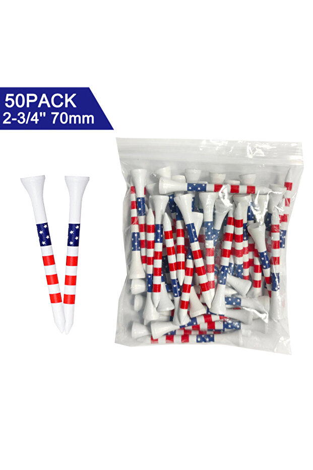 70mm 50pcs 50pcs American Flag Style Durable Bamboo Golf Tees of (3-1/4'' & 2-3/4'') Length Golf Bal