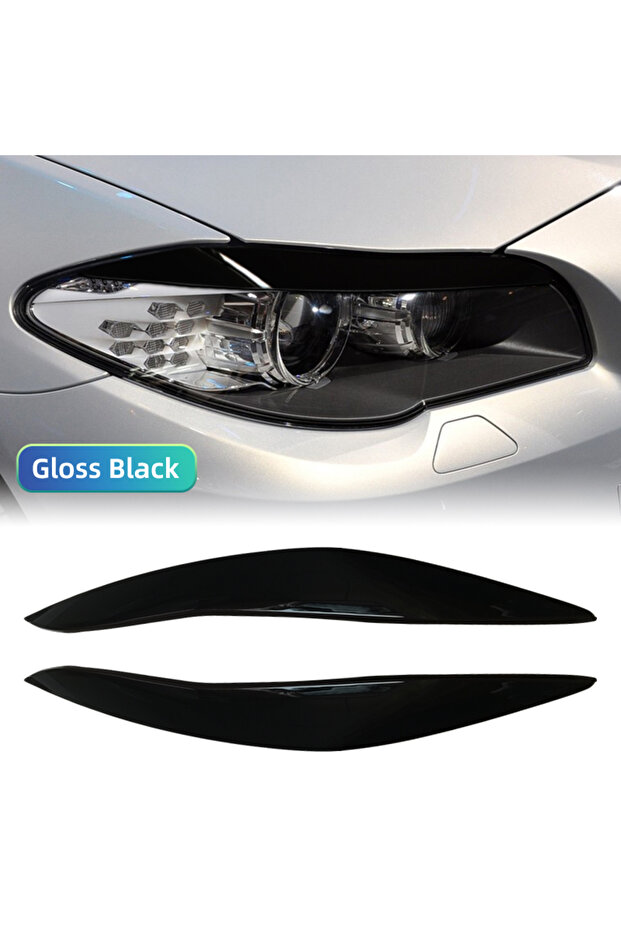 Gloss Blcak 2Pcs Car Front Headlight Eyelids Eyebrow Cover Trim For BMW 5 Series F10 F11 2011 2012 2