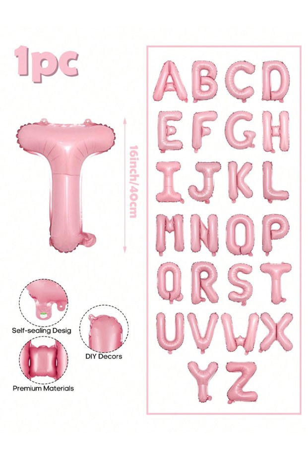 16INCH Pink letters T 16 inch pink letter decoration balloon, A-Z aluminum foil balloon DIY party de