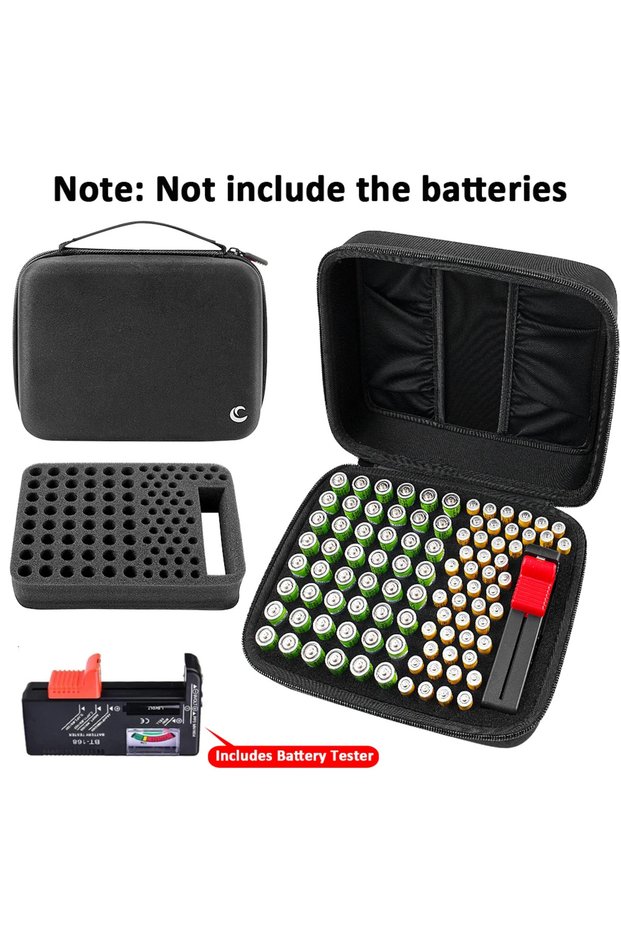 Black Battery Organizer Storage Bag for 48 x AA, 48 x AAA Total 96 Batteries with Battery Tester,Ext