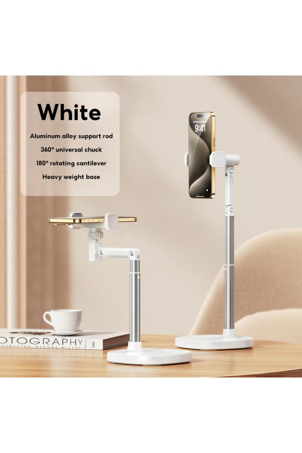White MoZhao Phone Desktop Stand Live Broadcast Overhead Adjustable Lifting Telescopic Selfie Rotati