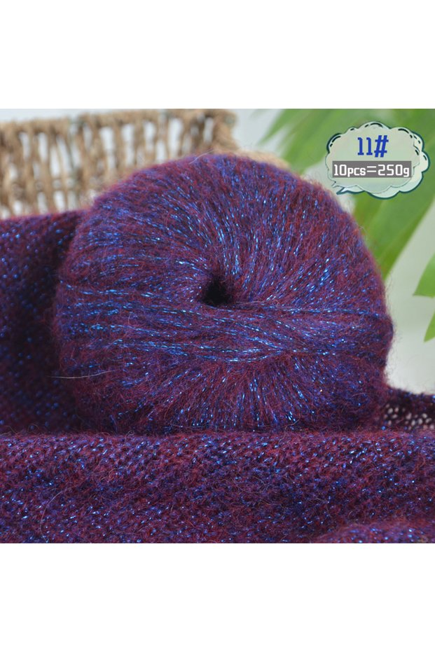 11 Rosewood 250g Large Bag of Colorful Glittery Wool Mohair Yarn, DIY Materials for Hand Knitting, H