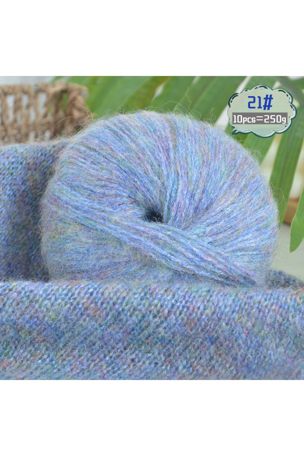 21 Bondi Blue 250g Large Bag of Colorful Glittery Wool Mohair Yarn, DIY Materials for Hand Knitting,